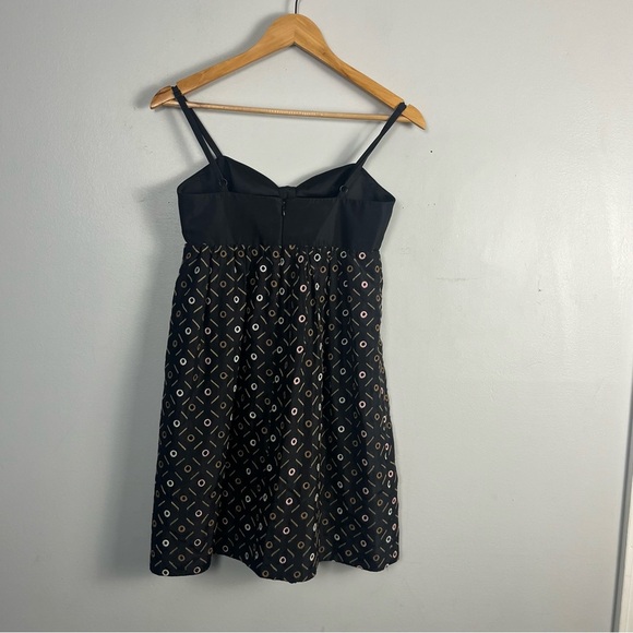 BCBG MAX AZRIA black 100% silk satin babydoll sun dress puff skirt eyelet dots - Picture 2 of 6